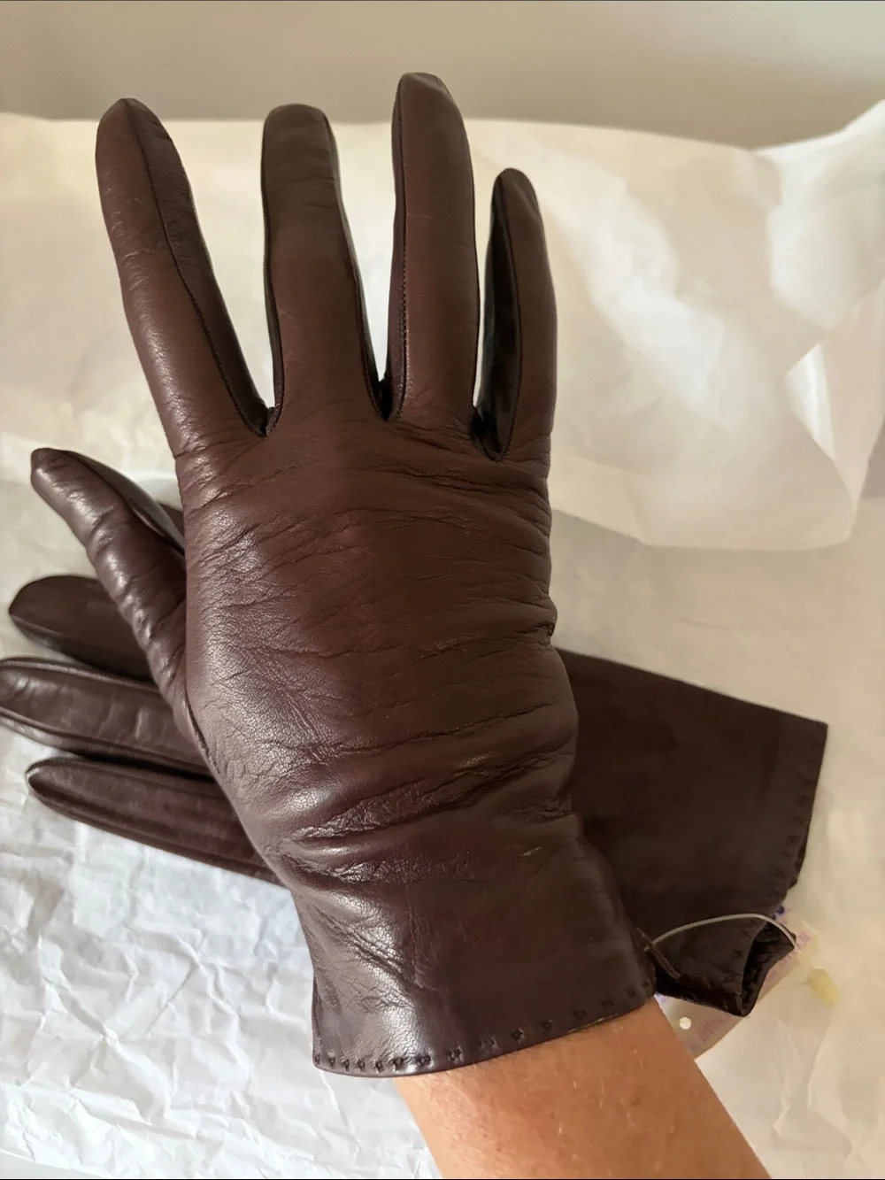 VTG Bonwit Teller - Dark Brown Leather Gloves Women’s Hand Size 7 NWT